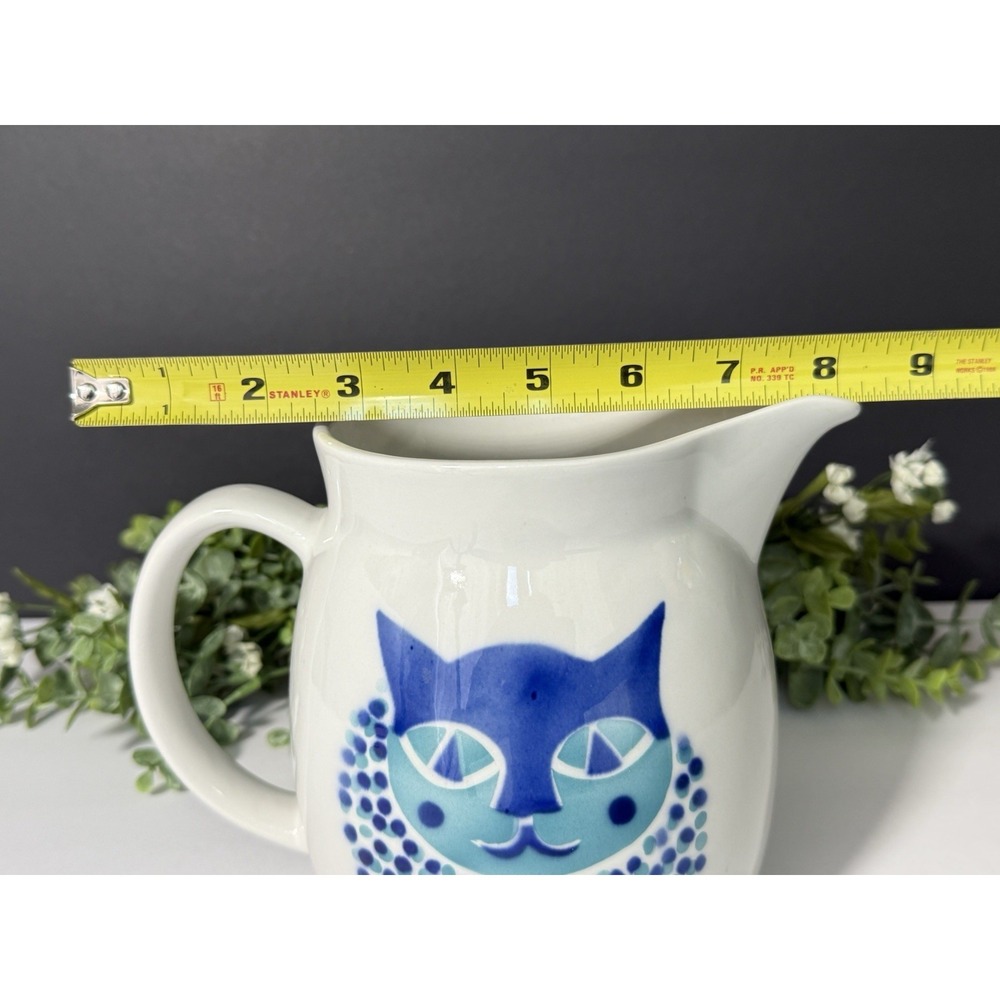 ARABIA FINLAND MCM Vintage Pottery Blue Cat Pitcher by Kaj Franck - 1.5 QT - Picture 13 of 13